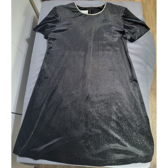 VTG Y2K Black Velvet Sparkle Rhinestone Short Sleeve Mini Dress Whimsigoth 10P - Picture 7 of 10